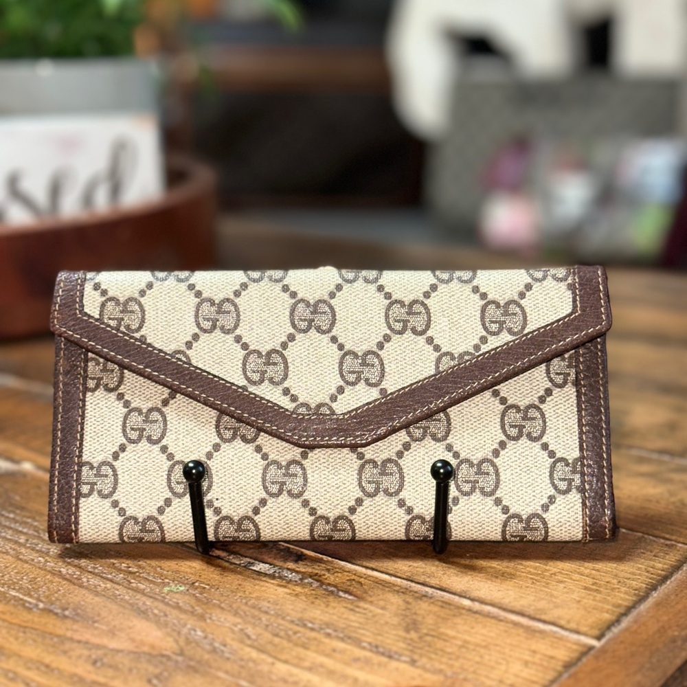 Authentic Vintage Gucci GG Supreme Monogram Long Wallet Clutch Chain Wallet
